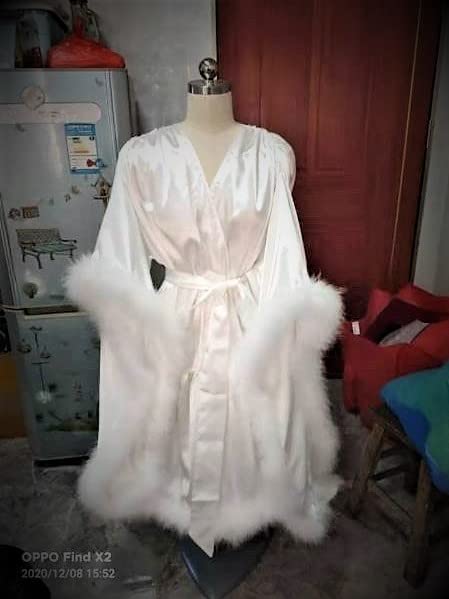 Luxury Silk Sleepwear Women Sexy Satin Nightwear Feather