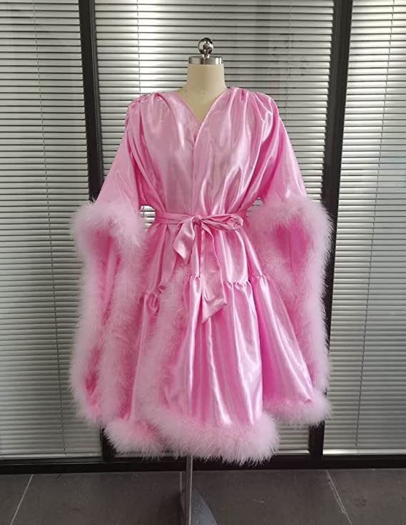 Luxury Silk Sleepwear Women Sexy Satin Nightwear Feather